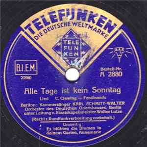 Karl Schmitt-Walter, Walter Lutze, Orchester Des Deutschen Opernhauses - Alle Tage Ist Kein Sonntag / Es Blühten Die Blumen In Deinem Garten, Annemarie FLAC