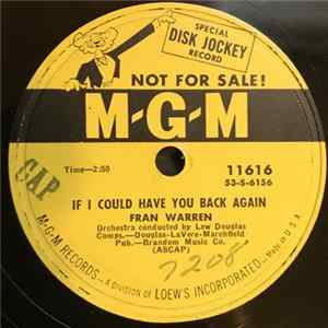 Fran Warren - If I Could Have You Back Again / It's Anybody's Heart FLAC